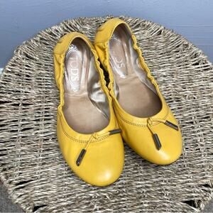 TOD’S Ballet Flats Womens Size 6.5 Leather Foldable Scrunch Ballerina Twee Italy